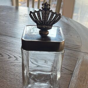 Crown-Topped Glass Jar with Silver Lid